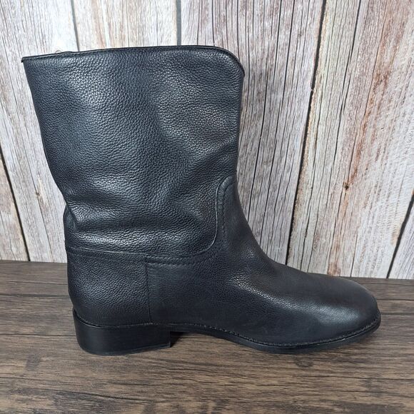 Tory Burch Hallie Mid Shaft Logo Black Leather Riding Boots Women's Sz 9 M (GUC) - Picture 6 of 10